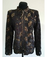 Gold Spotted Black Plus Size Leather Coat Woman Jacket Zipper Light Short D1 - £177.76 GBP