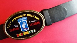 Vietnam Veteran 173rd AIRBORNE BRIGADE  Epoxy Buckle &amp; Black Bonded Leather Belt - £17.80 GBP