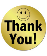 1 Inch Circle, Thank You Smiley Face Gold Foil, Roll of 100 Stickers - £10.70 GBP