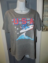 Disney Gray Short Sleeve Stitch USA T-Shirt Size L Women&#39;s NEW - £14.25 GBP