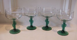 Set of 4 Clear Glass Margarita Glasses with Green Cactus Stems Libbey - £28.48 GBP