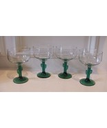 Set of 4 Clear Glass Margarita Glasses with Green Cactus Stems Libbey - £26.81 GBP