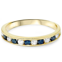 1/2ct White Diamond Enhanced Blue Diamond Channel Set Ring 14K Yellow Gold - £237.65 GBP