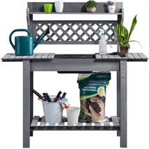 Garden Potting Bench Outdoor Work Table Wooden Work Station Table W/Sliding Gray - £180.21 GBP