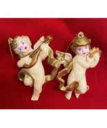 2 Vintage Celluloid Blow Mold Cherub Angel Ornaments Musical Instruments... - $25.79 CAD