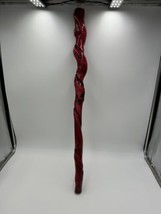 Folk Art Twisted Wood Hand Carved Painted Pink Walking Stick 33in L Vintage - $175.50