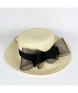 NOS Vintage Banash Brimmed Ivory Wool Audrey Hepburn Sun Hat Black Bow B... - $49.45