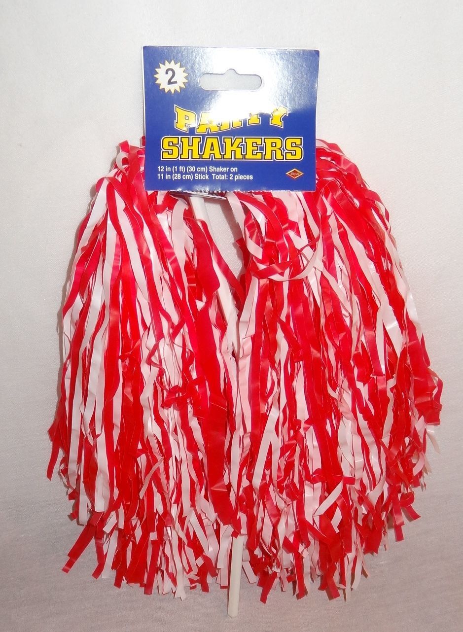 New Beistle Football Cheerleader Party Shaker Pom Pom 2pc Red White - $6.30