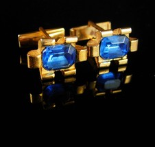 Rhinestone Cuff links Dazzle Blue cufflinks Vintage rhinestone Birthstone Decemb - £59.61 GBP