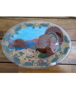 Peggy Karp Glass Colorful Turkey Oval Glass Serving Tray 17&quot; X 12 1/2&quot; - $98.99