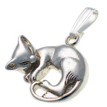 Sterling 925 Silver Sleeping Cat Pendant or Charm Miaow - $20.00