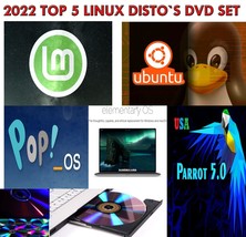 Top 5 Linux Disto`s 5 Dvd SET2022  &quot;Mint&quot;Ubuntu&quot;Pop Os&quot;Latest Realease Same Day  - $13.54