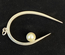 VTG Delfino Taxco Mexico Sterling Silver Modernist Pendant Faux Pearl Abstract - £47.47 GBP