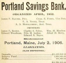 1906 Portland Savings Bank Advertisement Banking Liability Resources E17H - $465.81 MXN