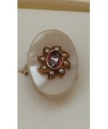 Antique Victorian 14K Gold Rare White Carnelian  Amethyst &amp; Seed Pearl R... - $1,839.94 CAD
