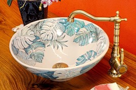 Antique Style Ceramic Washbasin Countertop Basin Bowl Elegant Round Painted - £226.16 GBP