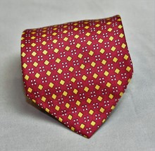 Adolfo Mens Necktie Red Sunflower Orange Geometric 100% Silk - £6.41 GBP