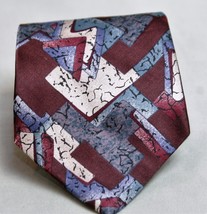 Arrow 100% Silk Men&#39;s Necktie Tie Abstract Design Blues Burgundy White  - £5.45 GBP