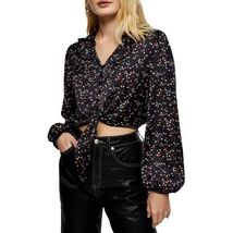 Topshop Star and Heart Print Tie Front Cropped Blouse in Multi Size 6 NWT - $272.22 MXN