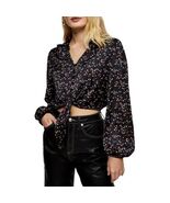 Topshop Star and Heart Print Tie Front Cropped Blouse in Multi Size 6 NWT - $272.22 MXN