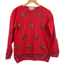 VTG Carducci Silk Angora Sequin Pullover Sweater MEDIUM 1980&#39;s Beaded Pink - £54.91 GBP
