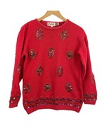 VTG Carducci Silk Angora Sequin Pullover Sweater MEDIUM 1980&#39;s Beaded Pink - £54.20 GBP