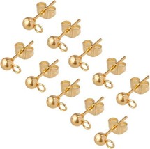 Gold Ball Stud Earring Blanks Setting Findings 24k Gold Plated Steel Dro... - £26.78 GBP