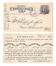 Scott UX5 1881 Kalamazoo MI Fancy Cork Cancel Preprinted JL Sebring Wheat Prices - £8.00 GBP