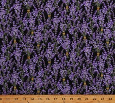 Cotton Lavender Bunch Flowers Floral Bouquets Black Fabric Print by Yard D761.47 - £10.21 GBP