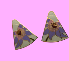 Laurel Burch Lotus Flower Earrings Vintage Cloisonné Enamel Cottagecore floral - £23.87 GBP