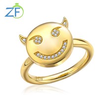 925 Sterling Silver Smiley Face Ring for Women 0.1 Carats Natural Diamond Plated - £56.77 GBP