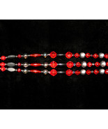 Handcrafted Red and Black Beaded Plant Basket Pot Hanger #12 for Patio - $24.66 CAD