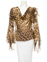 Roberto Cavalli flowing Leopard Print Silk Blouse Top IT 40 US 4 $945 - $225.00