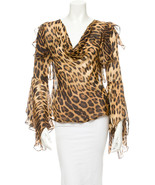 Roberto Cavalli flowing Leopard Print Silk Blouse Top IT 40 US 4 $945 - $225.00