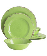 Gibson Mauna 12 Piece Melamine Dinnerware Set in Crackle Green - $73.46 CAD