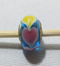 Authentic Pandora Sterling 925 Pink Yellow Hearts Blue Glass Murano Bead - £22.14 GBP