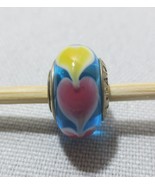 Authentic Pandora Sterling 925 Pink Yellow Hearts Blue Glass Murano Bead - £22.18 GBP