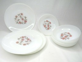 8 PC VTG Fire King Anchor Hocking White Milk Glass FLEURETTE Soup Bowls &amp; Plates - £31.26 GBP