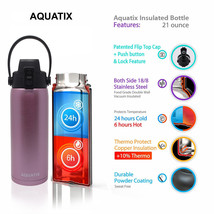 New Aquatix Rose Gold Insulated FlipTop Sport Bottle 21 oz Pure Stainles... - £17.07 GBP