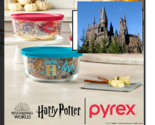 Pyrex Glass Harry Potter Wizarding World 4 Cup Container Set of 2 NEW - $36.62