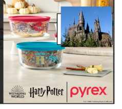 Pyrex Glass Harry Potter Wizarding World 4 Cup Container Set of 2 NEW - £29.34 GBP