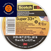 Scotch Super33 7100002398 Super 33+ Vinyl Electrical Tape, 3/4&quot; X 66&#39;, Black  - £17.94 GBP