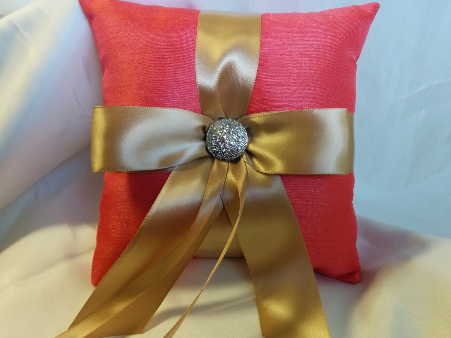 CORAL SILK RING Pillow and/or Basket , Wedding Set,  Silk Shantung,  Flower Girl - $26.95