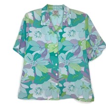 Allison Daley Womens Blouse Size 12P Button Front Short Sleeve V-Neck Floral - $12.97