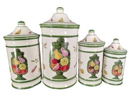 Set Of 4 Italian Majolica Pottery Marzipan Canister Ginger Jar Handpainted  - $82.27