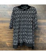 Shannon Ford New York Blouse Black White Geometric Short Sleeve Sheer Hem - €11,51 EUR