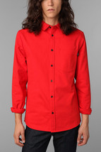 MEN&#39;S GUYS WESC TYRONE FLANNEL HEAVY BUTTON UP L/S SHIRT RED WARM NEW $76 - £34.26 GBP