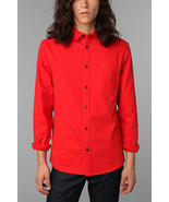 MEN&#39;S GUYS WESC TYRONE FLANNEL HEAVY BUTTON UP L/S SHIRT RED WARM NEW $76 - £33.77 GBP