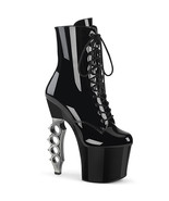 PLEASER 7&quot; Brass Knuckle Heel Women&#39;s Black Platform Lace-Up Boot, Side Zip - £74.23 GBP