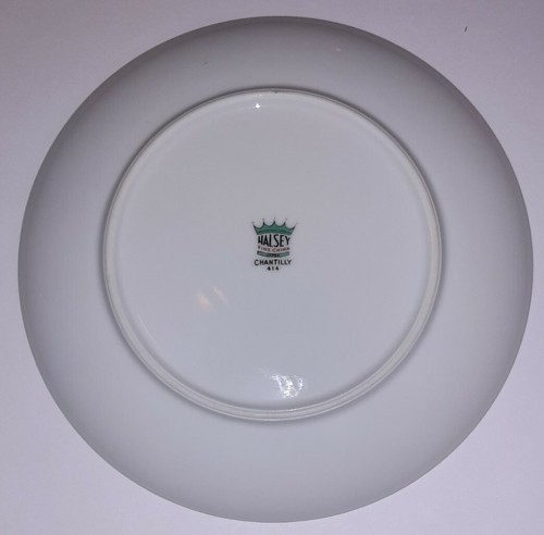 Halsey Fine China Chantilly 7 Salad Plates Pink Gray Floral Silver Rimmed Item image 3